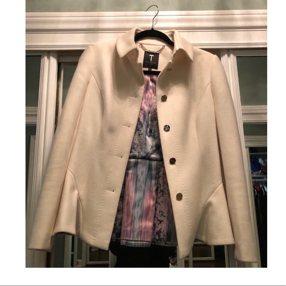 Ted Baker cream pea coat w gold buttons
